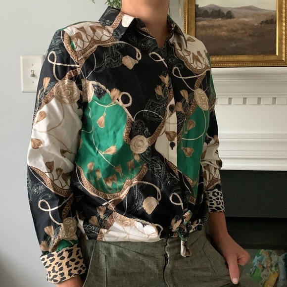 Chicos No-Iron Chic Status Shirt Effortless Size 0 US Small Print Long Sleeve - Picture 4 of 5